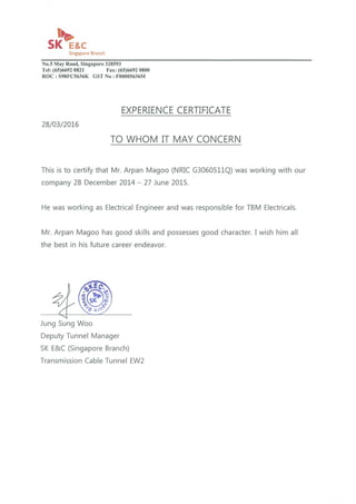 SK EXPERIENCE CERTIFICATE