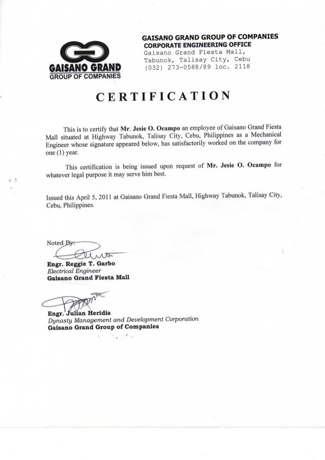 certification gaisano fiesta mall