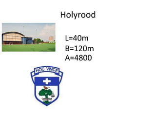 Holyrood
L=40m
B=120m
A=4800
 