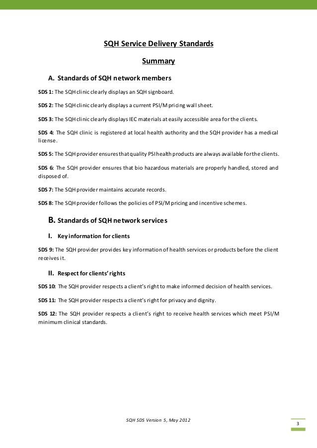 SQH Service Delivery Standards v5