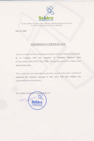 Seidco Exp Certificate