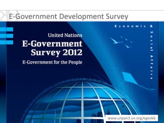 E-­‐Government	
  Development	
  Survey	
  
www.unpan3.un.org/egovkb
 