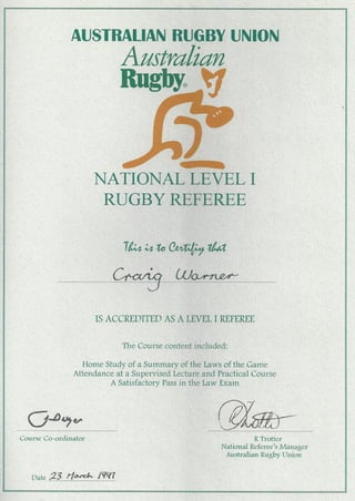 Australian Rugby Union National Level 1 Rugby Referee