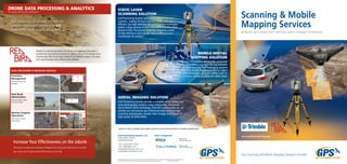 Your Scanning and Mobile Mapping Solutions Provider
Scanning & Mobile
Mapping Services
www.gulfpositioning.com
Data Processing & Modeling Services
Inventory
Management
Quickly measure your
stockpiles
Haul Road
Optimization
Measure grades, widths
and curves radius
Monitor Progress
Operations
Perform pre and post
blast analysis
Redbird is a monitoring platform for Mining and Aggregate Operations. It
provides the most advanced solution to capture, process and manage drone
acquired data.With Drone Data Collection and Redbird Analytics managing
your quarry becomes more efficient and profitable.
Gulf Positioning can provide you with the
complete end-to-end solution that will
significantly benefit your quarry project.
Increase field productivity with the latest scanning technology
static laser
scanning solution
Gulf Positioning Systems use Trimble branded 3D laser
scanners, making 3D laser scanning surveys fast and
efficient. Our high definition 3D digital capture techniques
gather a large amount of field information in a very short
period of time.The process works by capturing a series
of high definition scans on site that can be processed
immediately for analysis.
mobile spatial
mapping solution
Mobile mapping is the process of capturing geospatial
data from a mobile platform. It bridges the gap between
terrestrial and aerial laser scanning. Gulf Positioning Systems
deploys the Trimble MX2 Mobile Mapping System to collect
point cloud data and imagery of route corridors such as
highway networks, railway systems and urban areas.
aerial imaging solution
Gulf Positioning Systems provide a complete aerial surveys and
aerial photography solution, using cutting-edge Unmanned
Aerial Vehicle (UAV) technology. From the resulting data we can
provide you with precise geo-referenced data, stunning high
resolution photography, smooth video footage and a range of
high quality 3D deliverables.
Drone Data Processing & Analytics
For Quarry, Mining and Construction
Gulf Positioning Systems, LLC
PO Box 64922, Jebel Ali
United Arab Emirates
+971 56244 6597 Mobile
+971 4 8876836 Office
info@gulfpositioning.com Email
www.gulfpositioning.com Web
Sister Companies:
SITECH Gulf
www.sitechgulf.com
AllTerra Gulf
www.allterragulf.com
CONTACT Your Scanning and Mobile Mapping Solutions Provider FOR MORE INFORMATION:
© 2016, Gulf Positioning Systems. All rights reserved.Trimble and the Globe & Triangle logo are trademarks of Trimble Navigation Limited, registered in the
United States and in other countries. All other trademarks are the property of their respective owners. 	 PN 2016 GPS4155 (09/16)
Increase Your Effectiveness on the Jobsite
Turning drone data into actionable intelligence for mining and construction to monitor
your assets and increase overall effectiveness on job sites.
 