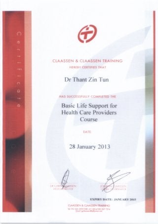 Dr.Thant Basic Life Support Certificate Jan2013