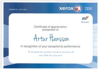 Xerox Certificate Of Appreciation