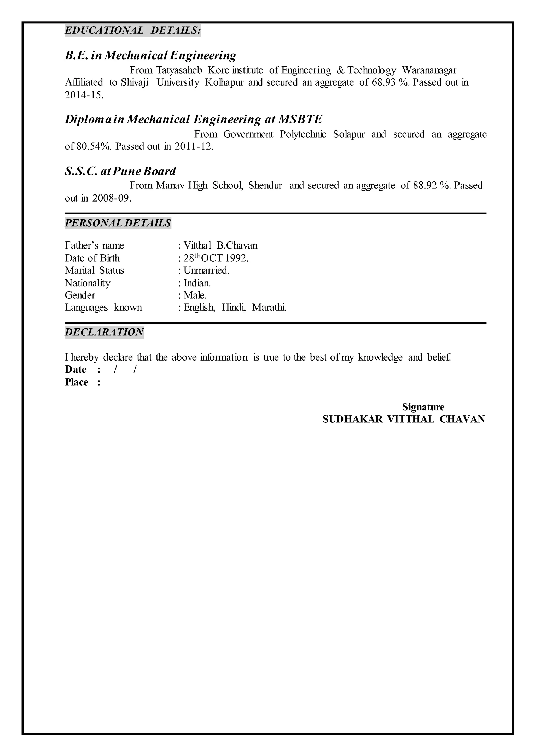 Sudhakar new experience cv | DOCX