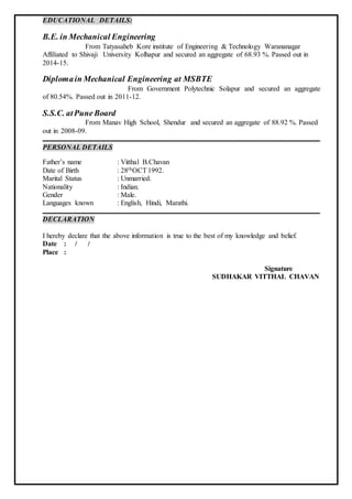 Sudhakar new experience cv | DOCX