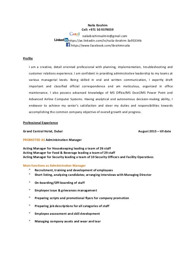 cv administration manager