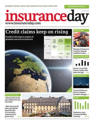 Credit claims keep on rising
10
INSIGHT
www.insuranceday.com| Wednesday 9 May 2012
Global insurance market sees sustained M&A
L
ast year saw a surge in
mergers and acquisitions
(M&A) in the global insur-
ance industry, with the
deal flow reaching its highest level
fortwoyears.Afteradecliningtrend
through 2009 and 2010, there was a
sharpuptickinactivityinthefirstsix
months of last year, followed by a
sustained level of transaction activ-
ityinthesecondofhalfoftheyear.
According to data supplied by
Thomson Reuters, there were 546
dealsoverallin2011comparedwith
521in2010.Thiswasdespitecontin-
uingbroadereconomicuncertainty,
especially around the ongoing debt
crisisintheeurozoneandthedown-
gradeoftheUSbyStandard&Poor’s.
So, what has changed? Certainly,
rising financial asset values have
given boards greater confidence
andbalance-sheetflexibility.There
has also been more readily availa-
ble finance, including leveraged
deals, which are attracting private
equity firms, although some are
concluding deals with co-equity
investors. The final element is buy-
ers and sellers are more closely
alignedonpriceexpectations.
There is also strong evidence
that – almost irrespective of the
geography in which they are oper-
ating – there is a growing under-
standing insurers need to build
scale to strengthen their balance
sheetsandsustaintheirmargins.
Investors’appetitehasimprovedastheyseekopportunitiesfordealsaroundtheworld
Andrew Holderness and Gary Thorpe,
global corporate insurance team partners
Clyde & Co
Graph1:Volumeofmergerandacquisitiondealsglobally,2009to2011
300
290
280
270
260
250
240
230
220
1H2009 2H2009 1H2010 2H2010 1H2011 2H2011
Source:ThomsonReuters
The US dominated the M&A pic-
ture, accounting for almost half
the deals done. This is backed up
by figures released in a recent
renewal report by reinsurance
broker Guy Carpenter, which
reveal M&A deals in the US
and Bermudian non-life sector
picked up last year in terms of
total dollar value to $12.8bn from
$7.3bnin2010.
In the US, the much-predicted
hardening of insurance prices
seems to be getting under way,
climbing at the fastest rate in
nearly four years, with the market
expecting this trend to continue as
insurers impose greater under-
writing discipline to compensate
for weaker investment returns. A
monthly review of medium-sized
and large-cap US client data by
Marsh early in 2011 has shown a
5.3% average uplift in commercial
property insurance rates in Janu-
ary from a year ago. If the market
hardening is sustained, valuation
levelsforinsurersshouldincrease
and this, combined with a pro-
longed period of reserve releases
coming to an end, could act as a
catalyst for more M&A trans-
actions. There is also pressure
building on some private equity
investors to realise earlier invest-
mentsininsuranceoperations.
US
Graph3:USandBermudiannon-lifeM&Adeals
2010 2011
$7.3bn
$12.8bn
There is still keen interest in the Lloyd’s
market, with almost all the small-
cap quoted vehicles seeing some inter-
est – with a number of possible suitors
being mooted. In recent weeks we have
operations in the market and diversify
their portfolio of business, the attrac-
tion of having a Lloyd’s platform is
clear. However, with ongoing excess
capital and a soft market, the Lloyd’s
franchise board is setting tough crite-
ria for new entrants and start-ups have
Lloyd’s
Slightly m
deals in the
were in Eu
look likely
number o
undoubted
imminent
This has in
requireme
insurers a
books of b
inrun-off.
Any cap
act as a c
corporate
organisatio
sales and
will hope
applying m
manageme
nies that m
relatively
while sell
offload b
capital req
thereturns
EuropInsight
Technology Focus
www.insuranceday.com| Wednesday 9 May 2012
Qatar non-life market
T
here is a total of 21 direct
insurance companies
and branches of foreign
insurers licensed in the
Qatar non-life insurance market.
These include five national compa-
nies and four branches of foreign
companies licensed by the Qatari
Ministry of Business and Trade
(MBT) under Insurance Decree
No 1 of 1966; 11 companies and
branches of foreign companies
licensed by the Qatar Financial
Centre (QFC); and one captive
insurance and reinsurance com-
panylicensedbytheMBT.
There were five national compa-
nies in the market in 2011 licensed
by the MBT. These were Qatar
Insurance Company (QIC), Qatar
General Insurance and Reinsur-
ance Company (QGIRCO), Al
Khaleej Takaful Insurance and
Reinsurance Company, Doha
Insurance Company and Qatar
IslamicInsuranceCompany(QIIC).
National companies licensed by
the MBT must be publicly quoted
and fully owned by Qatari share-
holders. The most significant
part of the insurance market – the
government-owned energy sector
– is reserved for them. These risks
are put out to competitive tender,
normallyeverythreeyears.
Energybusiness
The Qatar non-life market not
related to energy business is still
comparatively small. The energy
and petrochemical market makes
up an estimated 50% of the whole
market. It is this dominance of
energy business that largely
accounts for Qatar’s relatively ele-
vated position in world market
rankings compared with countries
with similar populations in the
Gulf Co-operation Council (GCC)
statessuchasBahrainandKuwait.
The MBT has not published
statistics for several years and the
QFC does not publish statistics
regarding the activities of its mem-
bers. The Qatar Statistical Author-
ity publishes some figures related
tobanks,insurancecompaniesand
other business activities (covering
37 firms) but these are not split by
tinuing fierce local and interna-
tional competition leading to
reductions in premium rates in the
principal classes of business. In
any event, such trends are in line
with other energy-dominated
insurancemarketsintheregion.
Thereisinternalmarketactivity
in Qatar in respect of locally
placed facultative reinsurance,
especially as between the national
companies (including facultative
cessions by the latter to the local
captive, Al Koot, owned by Qatar
Petroleum). It is not known
whether the GSDP data takes
account of such activity, which
could result in double counting of
premium from the same original
grosspremium source.
Compared with other GCC states,
the motor account (third-party
liability and casco) constituted a
relatively small proportion of total
non-life business (close to 20.6% in
2008),butitistheareawheremany
of the foreign companies have con-
centratedtheirefforts,sincetodate
they have been denied participa-
tioningovernment-ownedrisks.
Thisremainsthecaseinpractice,
although whether it will do so for
the future is now a matter of some
conjecture, given the dynamic and
liberal economic policies being
pursued in the country in the
recent years, one of the manifesta-
tions of which has been the emer-
gence of the QFCA. Since the latter
permits authorised retail and
wholesale carriers and brokers to
operate within the local market, as
well as in overseas markets, some
changes to the established status
quo would appear to be a possibil-
ityinthefuture.
In the meantime, however,
according to anecdotal evidence
thenationalcompaniescontinueto
have a monopoly of government
business and therefore of most of
the largest accounts. Brokers also
appear to have made only very
limited inroads into the histori-
cally established direct placement
of large risks, even though some
large brokers such as Marsh and
Aon have entered the retail market
inrecentyears.
ComparedtootherGCCcountries,themotoraccountinQatar
constitutearelativelysmallproportionoftotalnon-lifebusiness,
butitistheareawheremanyoftheforeigncompaniesinthemarket
haveconcentratedtheirefforts
Table1:TotalinsurancemarketpremiumincomeinQatarin2007
Category Life Non-life
Personal
accident
andhealth
Total
market
Premium(Riyalm) 34.9 3,106.7 n/a 3,141.6
Premium($m) 9.6 853.5 n/a 863.1
%oftotalmarket 1.1 98.9 n/a 100.0
Source:AxcoGlobalStatistics
Note:TheMinistryofBusinessandTradehasnotpublishedstatisticsforseveral
yearsandQFCdoesnotpublishstatisticsregardingtheactivitiesofitsmembers.
Table2:Annualgrowthratesofnon-lifepremiumincomeinlocal
currencyinQatarcomparedwithnominalGDPgrowthandinflation
ratesoverthelastfiveto2008
2004 2005 2006 2007 2008
Premiumgrowth(%) 31.8 33.3 140.5 (6.0) (21.7)
NominalGDPgrowth(%) 34.8 35.6 40.6 33.5 37.1
Inflationrate(%) 6.8 8.8 11.8 13.8 15.1
Source:AxcoGlobalStatistics
Table3:Approximatemarketshare(%)bylineofbusinessandby
distributionchannelQatarin2010
Lineof business Agents Brokers Directsales
Non-motor 2 8 90
Motor 20 10 70
Source:AxcoGlobalStatisticsestimatesbasedonmarketopinion
Graph1:Non-lifepremiumsplit
inQatarin2008
++++AMotor
Miscellaneous
Marine,aviationandtransport
Property
Source:AxcoGlobalStatisticsbasedon
datafrominsuranceindustry
associationsandregulatorybodies
activity and therefore do not give
precise indications regarding the
insurance industry in isolation.
Axco has, however, obtained some
market statistical data for the
period 2003 to 2008, sourced from
the General Secretariat for Devel-
opmentPlanning(GSDP)data.
There is another source of data
related to the non-life market pro-
vided by Swiss Re. The data in this
source is not split by class of busi-
ness, however, and is therefore of
somewhatlimitedvalue.SwissRe’s
data does not completely accord
withthatfromtheGSDP.
Reductioninpremiumvolume
Both sets of figures appear to indi-
cate reductions in total market
non-lifepremiumvolumeinrecent
years.Anecdotalevidencefromthe
market suggests in 2008 and 2009
such reductions in volume were
caused primarily by the effects of
the global economic crisis and con-
Graph2:Topfiveinsurersin
Qatarrankedbypremium
incomein2007($m)
QatarInsuranceCompany
QatarGeneral
0 100 200 300 400 500
AlKahleej
Doha
QIIC
Source:AxcoGlobalStatisticsbasedon
datafrominsuranceindustry
associationsandregulatorybodies
Supervision
To rationalise the supervision and
control of the financial industry,
including insurance, in 2007 the
government appointed an interim
board to oversee the establishment
of an integrated financial supervi-
sory body, to be called the Financial
RegulatoryAuthority(FRA),dealing
withbanking,insurance,assetman-
agement, securities and all other
financial services. The plan was to
co-ordinate by the end of 2008 the
activities of Bank of Qatar’s depart-
ment of banking supervision and
customer service unit, the Qatar
Financial Markets Authority and
theQFCRegulatoryAuthority,butit
has been delayed for unknown rea-
sons and at the time of preparation
ofthisreportitwasuncertainwhen
itwillbecomeoperational.
Companychanges
Al Khaleej became a fully takaful
company effective from January 1,
2010, changing its name from Al
Khaleej Insurance and Reinsurance
Company to Al Khaleej Takaful
Insurance and Reinsurance Com-
pany.Establishedin1978,AlKhaleej
was the fourth-largest company in
the market in 2009, with gross pre-
mium income of Riyal281.9m
($77.4m). In 2010, it recorded gross
contributions of Riyal286.5m, of
which Riyal267.4m was non-life
business(93%oftotalcontributions)
andRiyal19.1mwastakafullifebusi-
ness(7%oftotalcontributions).
Each national company has a
number of tied accounts derived
fromitsshareholders.
The figures in respect of Al
Khaleej, Doha and QIIC include
life business since because these
companies operate in this class of
business according to Islamic
principles, they are permitted by
the MBT to write such business.
Nevertheless, the other national
companieswriteannualgroupper-
sonal accident business covering
death by any cause as a non-life
class of business and this approach
frequently substitutes for group
lifebusinessassuchinthemarket.
It is curious the two largest com-
panies–QICandQCIRCO–suffered
the largest reductions in gross pre-
miumincomein2009and2010.Itis
thought this may have been par-
tially the result of pressure on
major energy risk premium rates
and the effects of the global eco-
nomiccrisisonthelocaleconomy.
Distributionchannels
It is difficult to arrive at accurate
distributionmixestimatesbecause
of the potential impact of the entry
inthelocalmarketforthefirsttime
of large international brokers. His-
torically, brokers have never been
a feature of the market and the
major firms have long been accus-
tomed to writing most of their
major accounts on a direct basis.
Anecdotal evidence clearly sug-
geststhissituationstillpertains.
Competition is, however, un-
questionably accelerating in a soft
marketandthiswillinevitablybegin
to give the brokers opportunities to
break into the major risk retail mar-
ketovertimealthoughevidencesug-
gests the monopoly of the national
companies over government busi-
nessisunlikelytoendsoon.
The presence of international
brokers in the reinsurance place-
ment of all major energy risks and
some major property risks has
already advanced awareness of
risk management in the market
and thus the degree of sophistica-
tionwithwhichthelargestarehan-
dledandplaced.
Bancassuranceisdefinitelygrow-
ing and there is now direct involve-
ment by banks in the market. A
recentexampleistheestablishment
of its own insurer by Doha Bank,
launched in January 2008 with a
licence from the QFC to write all
classesofgeneralbranchinsurance.
Directhandling
The leading families in Qatar have
a range of business interests
including insurance and it is usual
fortheseaccountstobeplacedwith
the in-house insurer on a more or
less“tied”basis.
Otherwise, insurers use a direct
sales force operating from com-
pany head offices in Doha. These
sales agents are either remuner-
atedbyamixtureofsalaryandcom-
mission or salary and bonuses.
Some of these may operate from a
branch office but as Qatar is not a
largecountry,therearenotmanyof
them. The branch offices which
exist are mainly used for servicing
motor insurance; some insurers
have sales offices in the Traffic
Departmentsomotoristscanobtain
cover on the spot when applying
fororrenewingvehicleregistration.
There are no telesales in Qatar
andthissaleschannelisnotthought
tohavemuchofafutureaspersonal
contact is preferred. There is
comparatively little advertising of
insurance products, although some
national companies sponsor sport-
ingeventsforpublicitypurposes.
Bancassurance
All of the major national insurance
companiesworkcloselywithbanks
in respect of distribution. For
example, Qatar Islamic Insurance
works closely with Qatar Interna-
tional Islamic Bank and provides
marine cargo coverage for exports
andimportsfinancedbythebank.
Bancassurance has not histori-
cally been a major distribution
insurance channel in Qatar
although when a bank is lending
money for car purchase it will usu-
allyinsistoninsurancebeingtaken
outwithoneofthenationalcompa-
nies. Banks do not receive commis-
sion on directed business but the
insurers debit them with premi-
ums and the bank also charges an
additional fee to the client account.
The Central Bank does not appear
to impose specific controls as to
how banks deal with insurance
sales and client debiting and Basel
IIIisnotyetofrelevance.
Other bank/insurer relation-
ships involve the granting of auto-
matic personal accident/natural
death cover to those taking out a
personal loan by way of credit life
masterpolicies.
With the emergence of the QFC,
providing as it does significant
marketingopportunitiesforawide
range of financial institutions and
intermediaries, it is expected banc-
assurance techniques will be more
widely deployed in the future.
There certainly appears to be
increasing interest in bancassur-
ance and even direct involvement
bybanksintheinsurancemarket.
Apart from bank
insurers also have al
main car dealerships
issue cover notes for
motor third-party lia
anceandcanaccessdir
databasestoenterinsu
Affinityschemespe
be rare, but the QIIC
group personal accid
covering members of
Association of India
AdministratorsQatar
Agencies
Insurance agents ar
under art 20 of Insur
No 1 of 1966. There is n
ent agency system, alt
isnoprohibitionagain
agent, the individual
least 21 years of age
national. They must
repute and not an unr
bankrupt.Thesameap
nersordirectorsofage
More than 400 Qat
eign individuals ha
authorisationtoopera
QFC. The professions
viduals are not ment
fewmayactasinsuran
The foreign insurers
soredbylocalmerchan
will support the compa
ownbusinessandanyi
theycanmake.
Insurancebrokers
Relevant to brokers, th
Mediation Business
were published in Jun
Qatar Financial Centr
Authority (QFRCA) an
effect on July 1, 201
coverprincipally:
l Definitions of insu
mediary/insurance
captive insurance
clientmoney;
l Prudential require
ing to financial
system controls for
asset requiremen
capital and asset re
professional indem
ance/filing and d
the filing of pruden
mentreturns;
l Regulations relatin
money, opening c
bank accounts, cl
exceptions, treatm
money and relate
duties and the se
clientmoney;
l Performing calcu
reconciliations/trea
materialdiscrepanc
l Clientmoneydistrib
l Collateral;
l Client mandates/s
Graph3:Developmentofthelifeandnon-lifemarketfortheperiod
2004to2008($bn)
n Life n Non-life
1.0
0.8
0.6
0.4
0.2
0
Source:AxcoGlobalStatisticsbasedondatafrominsuranceindustryassociations
andregulatorybodies
2004 2005 2006 2007 2008
Insurance Day Atlas
Industrysees
sustainedM&A
activity p10-11
Externalforces
driveLondon
marketchange p4
Qatar’snon-life
sectorunderthe
microscope p8-9
Reinsurance rates
•MunichRehails
pricehikefornat
catrisks
•Butstructural
priceproblem
remainsfor
UScasualty,
reinsurance
giantsays p2-3
Risk Foresight
Risingcivilunrest
risksinAngola
andBotswana p5
p6-7
MARKETNEWS,DATAANDINSIGHTALLDAY,EVERYDAY WEDNESDAY9MAY2012
ISSUE3,600
SouthernEuropeisregionof
greatestconcerntoinsurers
Wednesday 9 May 2012 7www.insuranceday.com| Wednesday 9 May 2012
OLITICAL & TRADE
UK:TwonewsurveyshaveindicatedrenewedconfidenceamongUKcompaniesdespitethedouble-diprecession.
ThelatestBusinessConfidenceMonitorfromICAEW/GrantThorntonhasshownastrongimprovementinconfi-
dence,withquarter-on-quartergrowthof0.6%forecastforthesecondquarterof2012.
Businesses expect capital investment to grow by just 1.4% over the next 12 months., the survey showed. Compa-
niesreportedexportsare4.1%higherthanayearago,upfrom3.3%lastquarterandthestrongestgrowthsincethe
thirdquarterof2011.
Scott Barnes, chief executive of Grant Thornton, said: “Any improvement in the key performance indicators in
theBusinessConfidenceMonitorispositive.
“Turnoverandprofitsareallincreasing,butnowhereneartherateseenpre-recession,andbusinessesarebegin-
ning to realise this environment may be the norm for some time. However, we are working with dynamic compa-
nies that are delivering high growth in both domestic and global markets, so businesses must continue to look for
opportunities.”
A separate survey from the Confederation of British Industry showed a net 22% of small and medium-sized
enterpriseswhoaremanufacturerssaidtheyweremoreoptimisticinthethreemonthstoApril.
Credit insurer Atradius has warned the UK will struggle to keep its economy growing and withstand the deterio-
ratingoutlookformainlandEurope.
Butgrowthisexpectedtoremainpositive–ifmodest– in2012andincreasefurtherin2013.
INTOMORROW’SWORLDLOSSINTELLIGENCE:
LIABILITY&SETTLEMENTS
emporary rebound in January
K companies upbeat as they adjust to new norm
Eurozone crisis: Increase in insolvencies expected across much
of Europe
EUROPE: Credit conditions in the eurozone remain tight, Atradius has reported, with an
increaseininsolvenciesexpectedacrossmuchofthecontinent.
Thetighteningcreditconditionsaretheresultofpersistentlyhighriskaversionandhighdebt
levelsinboththepublicandprivatesectors.
“In light of continued uncertainty about future write-downs, weak capital positions and sov-
ereign-related risks, the most recent evidence suggests the credit channel is not yet functioning
effectively,”Atradiusreportedinitslatestglobaleconomicoutlookreport.
Given the uncertainty about future economic developments, the tightening of loan supply is
expectedtocontinueacrossEurope.
“This is especially troublesome for small and medium-sized businesses, often reliant on bank
financing.Newinvestmentwillbehampered,aswilltherefinancingofexistingloans,”itadded.
War risk: Tensions escalate between two Sudans
SUDAN: Tensions have risen between the
two Sudans after South Sudan invaded the
Heglig oil field north of the country’s bor-
der,reportsEulerHermes.
Although Sudan has recaptured the area,
tensions remain high on issues such as allo-
cationofoilrevenues–mostoftheoildepos-
its are in south but pipelines go through
Sudan.
Euler Hermes reports a build up in mili-
taryactivityandaction.Evenifoutrightwar
is avoided, the credit insurer says economic
damage can be expected as oil production
hasallbutceased.
“Do not expect a quick resolution to the
conflict, which may yet spill over into other
countries,”thecreditinsurerwarned.
Eurozone crisis: Political uncertainty
follows Greek parliamentary election
GREECE: Political instability and the prospect of demonstra-
tions will continue in Greece this week, according to IHS Global
InsightanalystBlankaKolenikova.
“Amid continuous economic and fiscal hardship and months
of austerity, electors will punish the two main pro-bailout
parties – the Panhellenic Socialist Movement and New Demo-
cracy – both of which have dominated the Greek political scene
fordecades,”Kolenikovasaid.
“As many as ten parties are likely to enter parliament, which
will make government-creation extremely difficult and raise
concerns about political vac-
uumandinstability.
“The aftermath of
the election might
also be accompa-
nied by mass pro-
tests staged by the
far left, especially
if their surge in
support does not
win them a place in
the ruling coalition,”
Kolenikovasaid.
10Different political
parties could be
represented in the
Greek parliament
Hegligoilfield
Low Average High
GraphInsolvency riskin2012
Deterioriating
Stable
Improving
Canada
Finland
Germany
Sweden
Japan
NewZealand
Norway
Austria
Netherlands
Switzerland
Australia
Belgium,Spain,
France,Greece,
Italy,Portugal,
UK
Ireland
Luxembourg
Denmark
US
Source:Atradius
Change
Level
10.9%....Unemployment
rate across the
eurozone
17.3 m...Unemployed
in the eurozone,
equivalent to...
160,000rease in number
unemployed in
rch, a total of...
 