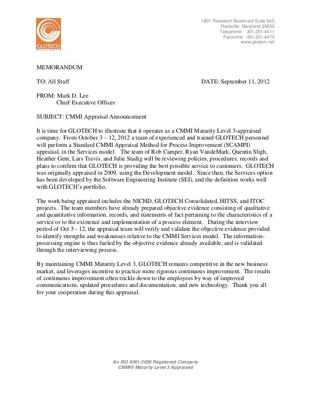 CMMI Appraisal Announcement