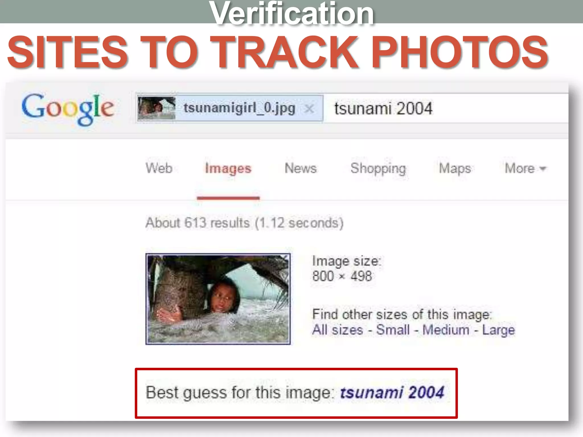 SITES TO TRACK PHOTOS
Verification
 