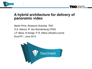 A hybrid architecture for delivery of panoramic video
Martin Prins, Research Scientist
EuroITV 2013, June 26th
A hybrid architecture for delivery of
panoramic video
Martin Prins, Research Scientist, TNO
O.A. Niamut, R. Van Brandenburg (TNO)
J.F. Macq, N.Verzijp, P. R. Alface (Alcatel-Lucent)
EuroITV – June 2013
 