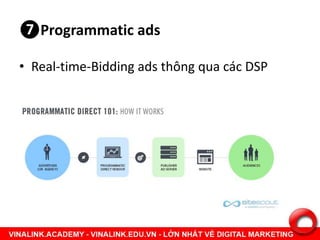 ❼Programmatic ads
• Real-time-Bidding ads thông qua các DSP
 