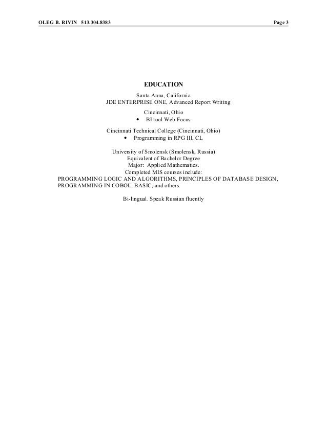 rivin oleg jde resume cobol programmer resume
