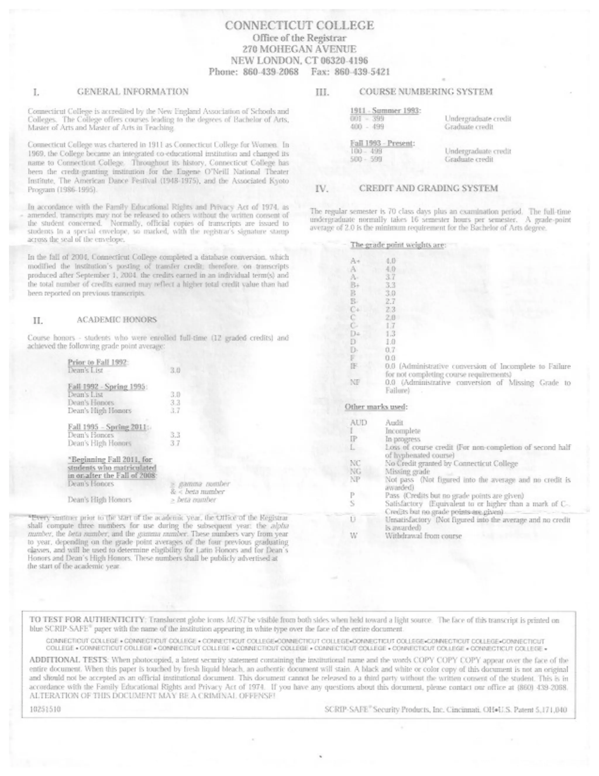 Official College Transcript