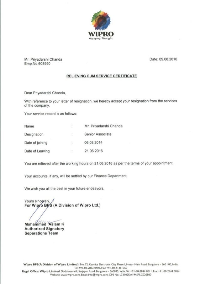 experience wipro letter Letter WIPRO Experience experience wipro letter Letter WIPRO Experience