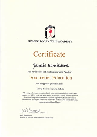 Sommelier Certificate - Jennie Henriksson