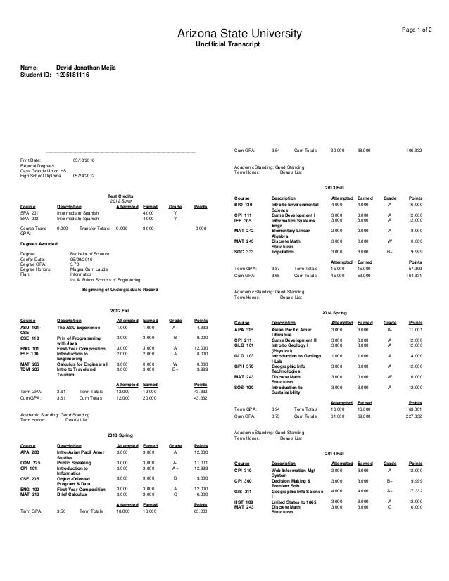 Unofficial Transcripts David Mejia