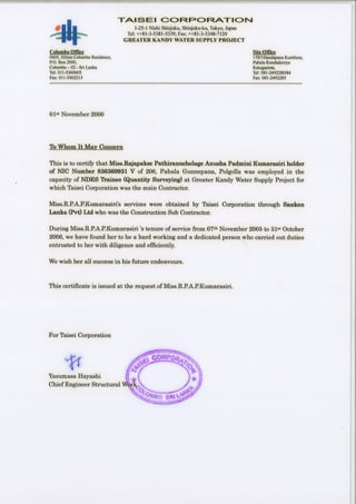Service Letter - 3 Greater Kandy Water Supply Project