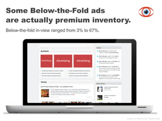 © comScore, Inc. Proprietary.
Some Below-the-Fold ads
are actually premium inventory.
Below-the-fold in-view ranged from 3% to 67%.
source: comScore vCE charter study
 