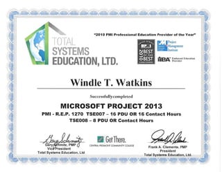 Certificate--Microsoft Project 2013