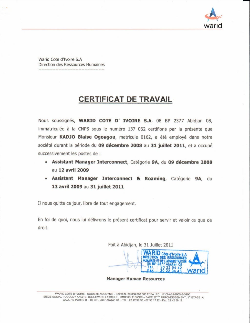 Modèle De Certificat Travail Doc Pdf Page 2 Sur Exemple 1  Vrogue
