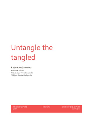 Untangle the
tangled
Report prepared by:
Tatiana Cardona
Sri Sandilya Venuthurumilli
Abhinay Reddy Gudimetla
PROJECT REPORT
DFSS
GROUP 6 DATE OF THE REPORT
05/09/2016
 