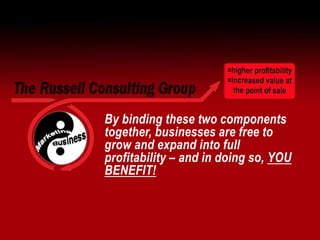 By binding these two components
together, businesses are free to
grow and expand into full
profitability – and in doing so, YOU
BENEFIT!
 