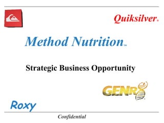 Confidential
Method Nutritiontm
Strategic Business Opportunity
Quiksilver®
Roxy
 