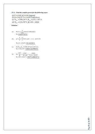 Page20of24(AZ)
29.3) Find the complex power for the following cases:
Solution:
 