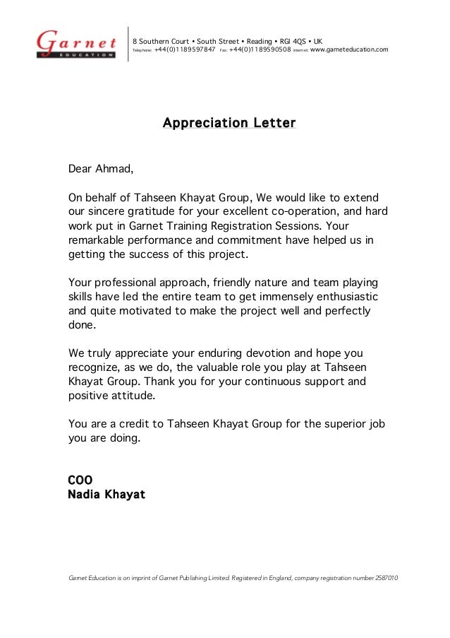 Appreciation Letter