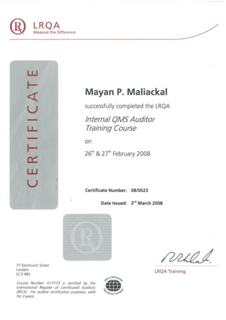 LRQA CERTIFICATE