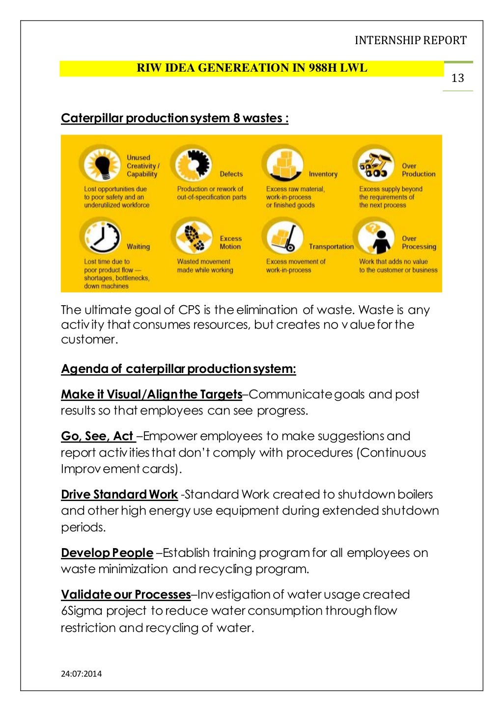 Caterpillar Summer Internship report