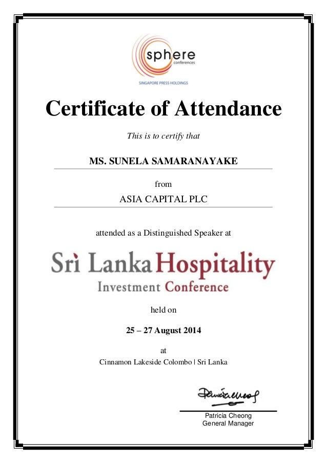 certificate of attendance shic 2014 speaker certificate of attendance sample