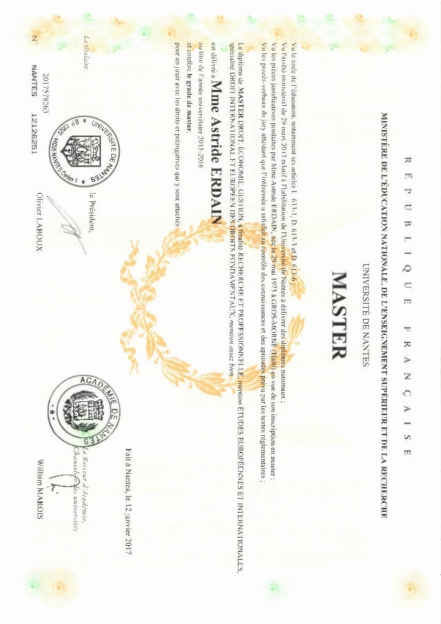 Diplome De Master En Droit Erdain Astride