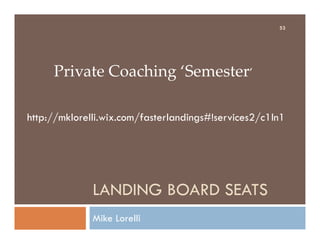 LANDING BOARD SEATS
Mike Lorelli
Private Coaching ‘Semester’
http://mklorelli.wix.com/fasterlandings#!services2/c1ln1
53
 
