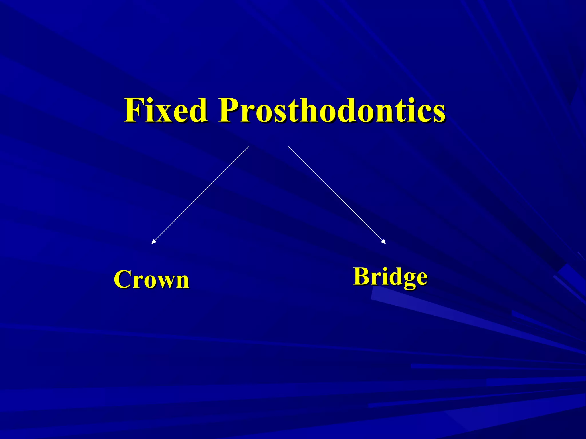 Fixed ProsthodonticsFixed Prosthodontics
CrownCrown BridgeBridge
 