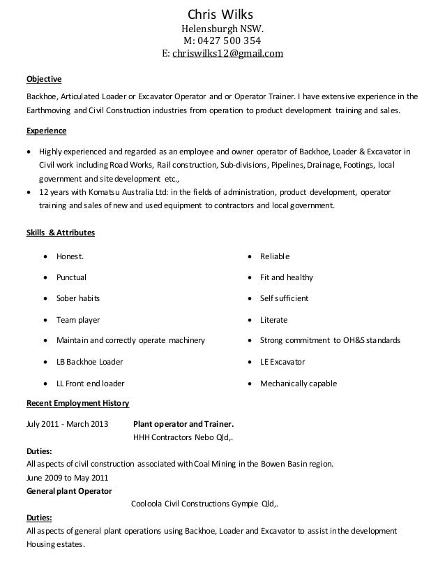 plant operator trainer resume jan 2016 loader resume
