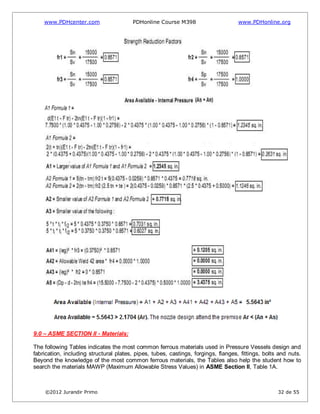 www.PDHcenter.com PDHonline Course M398 www.PDHonline.org
©2012 Jurandir Primo 32 de 55
9.0 – ASME SECTION II - Materials:
The following Tables indicates the most common ferrous materials used in Pressure Vessels design and
fabrication, including structural plates, pipes, tubes, castings, forgings, flanges, fittings, bolts and nuts.
Beyond the knowledge of the most common ferrous materials, the Tables also help the student how to
search the materials MAWP (Maximum Allowable Stress Values) in ASME Section II, Table 1A.
 