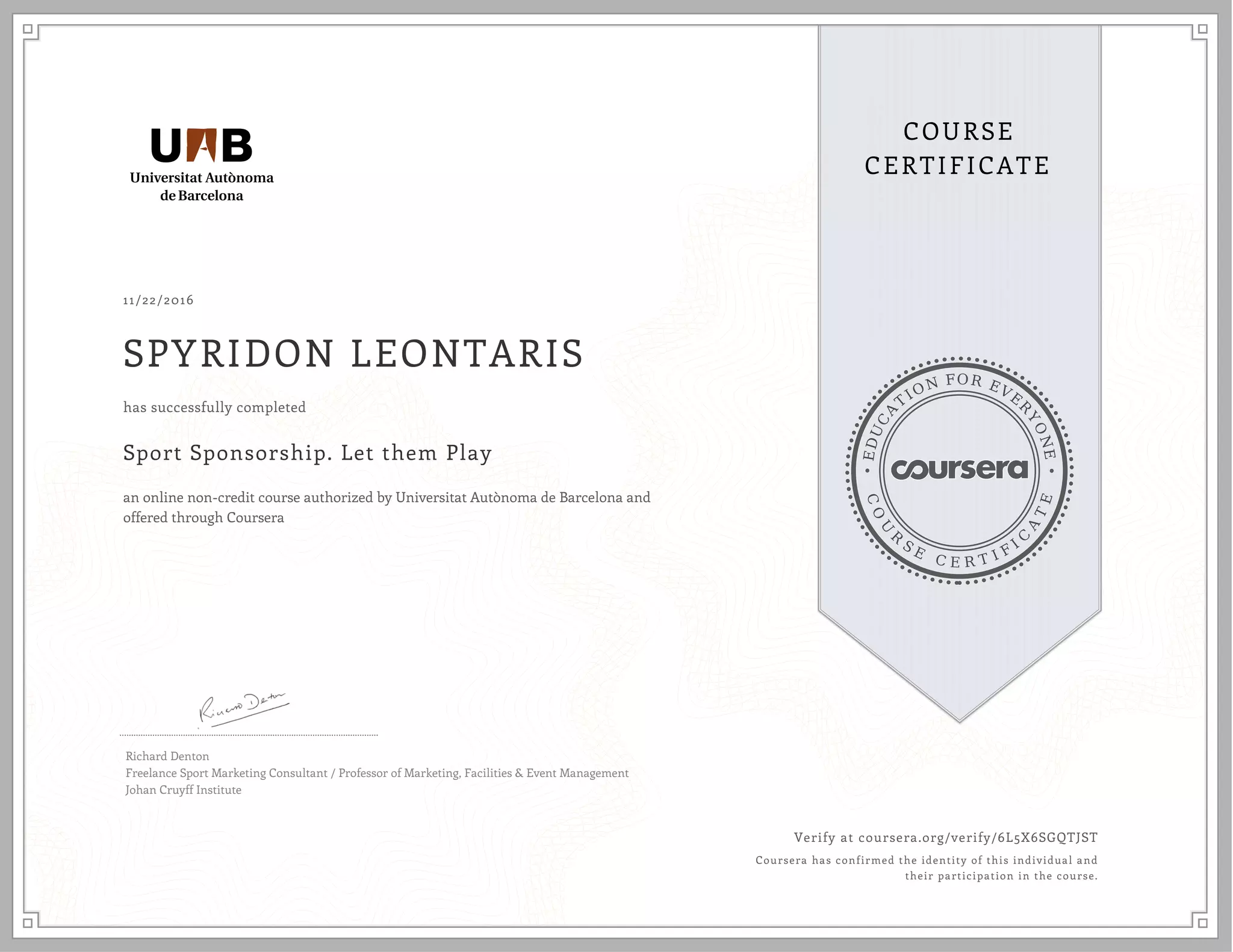 sport sponsorship coursera certificate | PPT