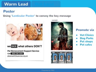 Presented by TREZ
Presented by TREZ
Warm Lead Hot Lead
Poster
Using ‘Lenticular Poster’ to convey the key message
● Vet Clinics
● Dog Parks
● Pet shops
● Pet cafes
example
Promote via
 