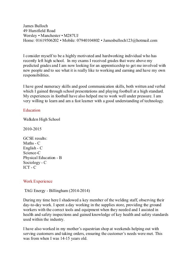 apprenticeship cv cv for apprenticeship