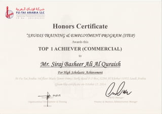 Honors & Training Completion in Futai-Arabia LLC