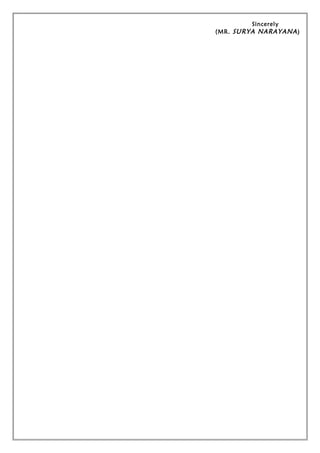 Sincerely
(MR. SURYA NARAYANA)
 