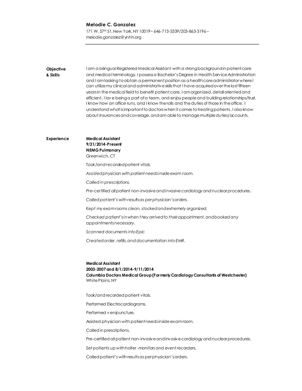 Chronological resume