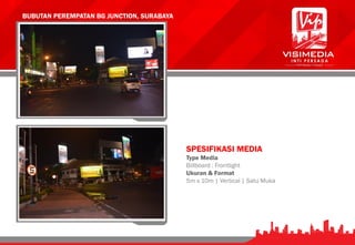 BUBUTAN PEREMPATAN BG JUNCTION, SURABAYA
SPESIFIKASI MEDIA
Type Media
Billboard : Frontlight
Ukuran & Format
5m x 10m | Vertical | Satu Muka
 