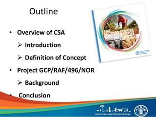 Outline
• Overview of CSA
 Introduction
 Definition of Concept
• Project GCP/RAF/496/NOR
 Background
• Conclusion
 