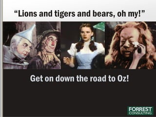 Get on down the road to Oz!
“Lions and tigers and bears, oh my!”
 