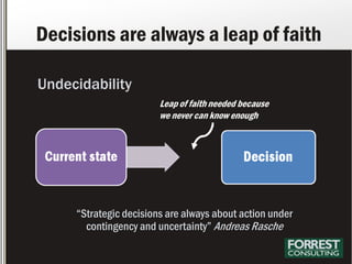 Decisions are always a leap of faith
Undecidability
“Strategic decisions are always about action under
contingency and unc...